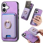 For iPhone 16 Retro Cross Leather Card Bag MagSafe Phone Case(Purple)