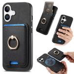 For iPhone 16 Retro Cross Leather Card Bag MagSafe Phone Case(Black)