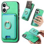 For iPhone 16 Plus Retro Cross Leather Card Bag MagSafe Phone Case(Green)