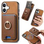 For iPhone 16 Plus Retro Cross Leather Card Bag MagSafe Phone Case(Brown)