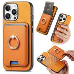 For iPhone 16 Pro Retro Cross Leather Card Bag MagSafe Phone Case(Yellow)