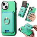 For iPhone 15 Retro Cross Leather Card Bag MagSafe Phone Case(Green)