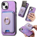 For iPhone 15 Plus Retro Cross Leather Card Bag MagSafe Phone Case(Purple)