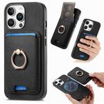 For iPhone 15 Pro Max Retro Cross Leather Card Bag MagSafe Phone Case(Black)