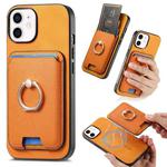 For iPhone 12 Retro Cross Leather Card Bag MagSafe Phone Case(Yellow)