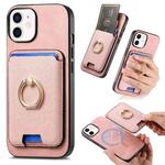 For iPhone 12 Retro Cross Leather Card Bag MagSafe Phone Case(Pink)