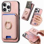 For iPhone 12 Pro Retro Cross Leather Card Bag MagSafe Phone Case(Pink)