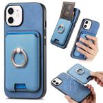 For iPhone 11 Retro Cross Leather Card Bag MagSafe Phone Case(Blue)