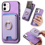 For iPhone 11 Retro Cross Leather Card Bag MagSafe Phone Case(Purple)