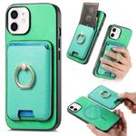 For iPhone 11 Retro Cross Leather Card Bag MagSafe Phone Case(Green)