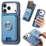 For iPhone 17 Pro Retro Cross Leather Card Bag MagSafe Phone Case(Blue)