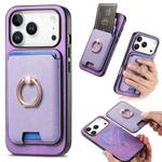 For iPhone 17 Pro Retro Cross Leather Card Bag MagSafe Phone Case(Purple)