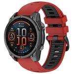 For Garmin Fenix 8 AMOLED 47mm Dual Color Quick Release Steel Buckle 22mm Silicone Watch Band(Red+Black)