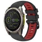 For Garmin Fenix 8 MIP 51mm Dual Color Quick Release Steel Buckle 26mm Silicone Watch Band(Black+Red)