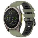 For Garmin Fenix 8 MIP 51mm Dual Color Quick Release Steel Buckle 26mm Silicone Watch Band(Military Green+Black)