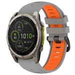 For Garmin Fenix 8 MIP 51mm Dual Color Quick Release Steel Buckle 26mm Silicone Watch Band(Gray+Orange)