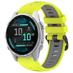 For Garmin Fenix 8 AMOLED 43mm Dual Color Quick Release Steel Buckle 20mm Silicone Watch Band(Lime Green+Gray)