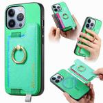 For iPhone 16 Pro Retro Magsafe Cross Leather Ring Holder Card Bag Phone Case(Green)