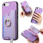 For iPhone 7 / 8 / SE 2022 Retro Magsafe Cross Leather Ring Holder Card Bag Phone Case(Purple)