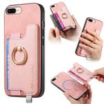 For iPhone 7 Plus / 8 Plus Retro Magsafe Cross Leather Ring Holder Card Bag Phone Case(Pink)