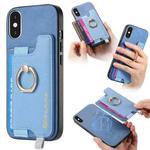 For iPhone X / XS Retro Magsafe Cross Leather Ring Holder Card Bag Phone Case(Blue)