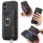 For iPhone X / XS Retro Magsafe Cross Leather Ring Holder Card Bag Phone Case(Black)