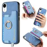 For iPhone XR Retro Magsafe Cross Leather Ring Holder Card Bag Phone Case(Blue)