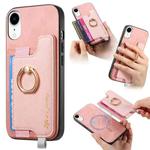 For iPhone XR Retro Magsafe Cross Leather Ring Holder Card Bag Phone Case(Pink)