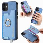 For iPhone 11 Retro Magsafe Cross Leather Ring Holder Card Bag Phone Case(Blue)