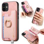 For iPhone 11 Retro Magsafe Cross Leather Ring Holder Card Bag Phone Case(Pink)