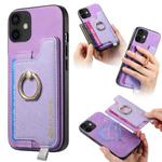 For iPhone 11 Retro Magsafe Cross Leather Ring Holder Card Bag Phone Case(Purple)