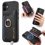 For iPhone 11 Retro Magsafe Cross Leather Ring Holder Card Bag Phone Case(Black)
