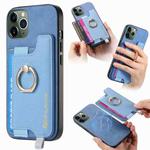 For iPhone 11 Pro Retro Magsafe Cross Leather Ring Holder Card Bag Phone Case(Blue)