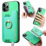 For iPhone 11 Pro Retro Magsafe Cross Leather Ring Holder Card Bag Phone Case(Green)