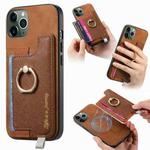 For iPhone 11 Pro Retro Magsafe Cross Leather Ring Holder Card Bag Phone Case(Brown)