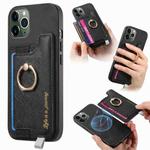 For iPhone 11 Pro Max Retro Magsafe Cross Leather Ring Holder Card Bag Phone Case(Black)