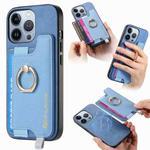 For iPhone 14 Pro Retro Magsafe Cross Leather Ring Holder Card Bag Phone Case(Blue)