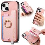 For iPhone 14 Plus Retro Magsafe Cross Leather Ring Holder Card Bag Phone Case(Pink)