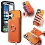 For iPhone 17 Retro Magsafe Cross Leather Ring Holder Card Bag Phone Case(Yellow)