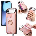 For iPhone Air Retro Magsafe Cross Leather Ring Holder Card Bag Phone Case(Pink)