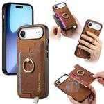 For iPhone Air Retro Magsafe Cross Leather Ring Holder Card Bag Phone Case(Brown)