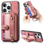 For iPhone 16 Pro Retro Cross Wristband Wallet Leather Back Phone Case(Pink)