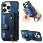 For iPhone 16 Pro Retro Cross Wristband Wallet Leather Back Phone Case(Blue)