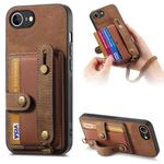 For iPhone 16e Retro Cross Wristband Wallet Leather Back Phone Case(Brown)