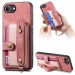 For iPhone 16e Retro Cross Wristband Wallet Leather Back Phone Case(Pink)