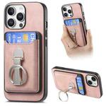 For iPhone 16 Pro Retro Folding Ring Holder Card Bag MagSafe Phone Case(Pink)