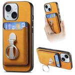 For iPhone 15 Retro Folding Ring Holder Card Bag MagSafe Phone Case(Yellow)