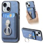 For iPhone 15 Retro Folding Ring Holder Card Bag MagSafe Phone Case(Blue)