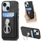 For iPhone 15 Plus Retro Folding Ring Holder Card Bag MagSafe Phone Case(Black)