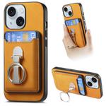 For iPhone 15 Plus Retro Folding Ring Holder Card Bag MagSafe Phone Case(Yellow)